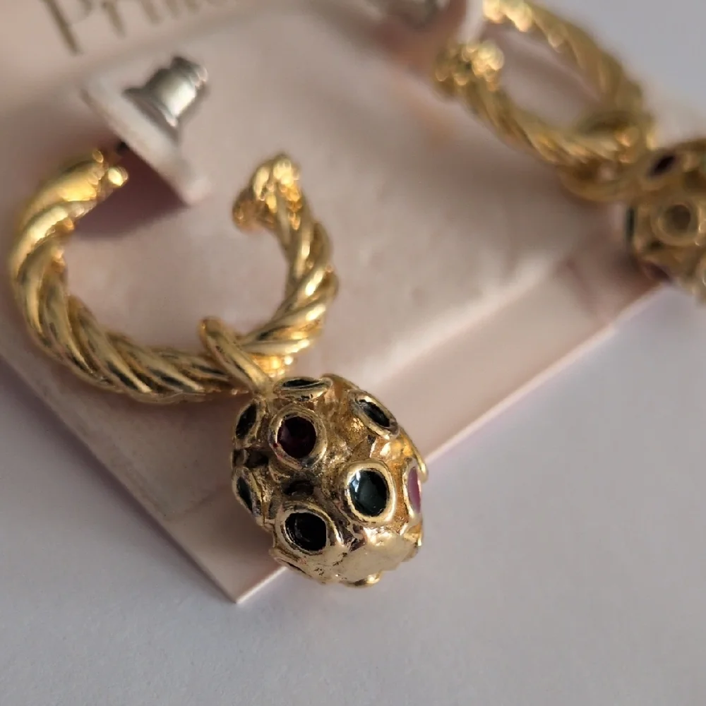 Princess Heavy Gold and Black Twisted Colorful Hoop‎ Earrings